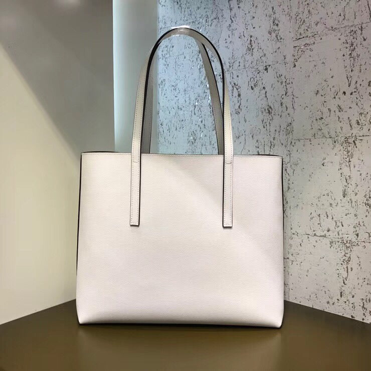 Fendi White Leather Logo Shopper Bag