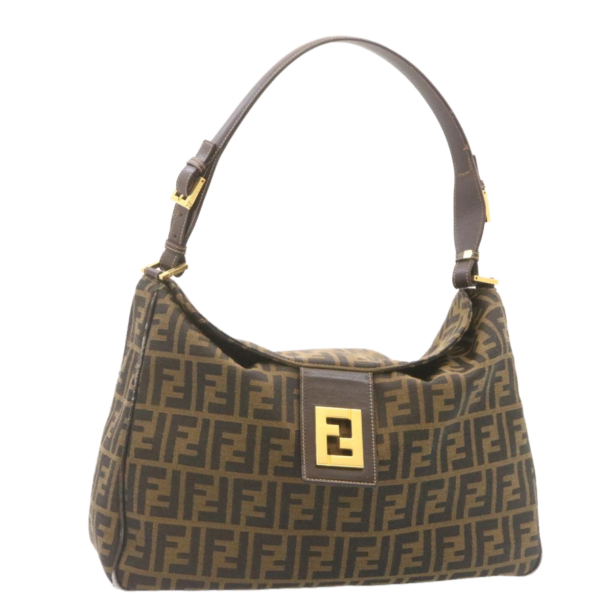 FENDI Zucca Canvas Shoulder Bag Black Brown