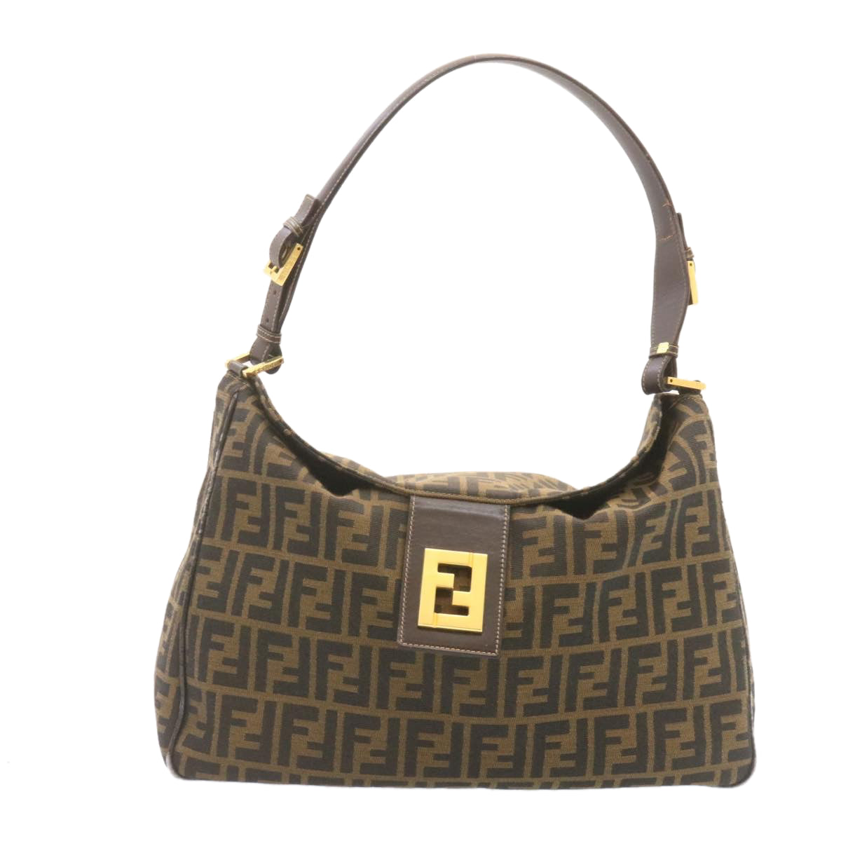 FENDI Zucca Canvas Shoulder Bag Black Brown