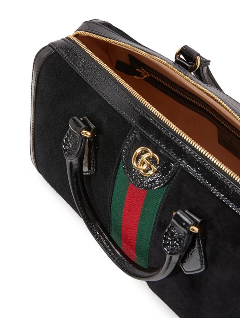 Gucci Ophidia Black Suede Web Stripe Boston Satchel Handbag 524532