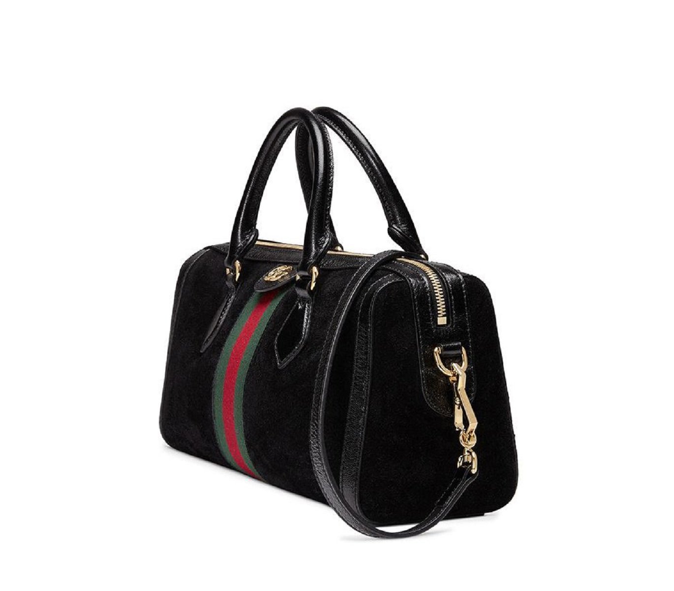 Gucci Ophidia Black Suede Web Stripe Boston Satchel Handbag 524532