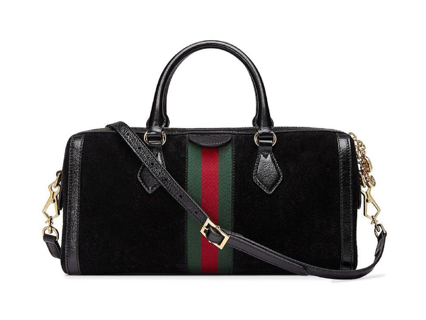 Gucci Ophidia Black Suede Web Stripe Boston Satchel Handbag 524532