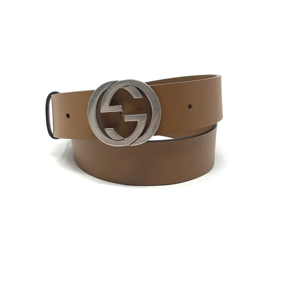 Gucci Cuir Brown Leather Interlocking GG Buckle 90/36 Belt 546386