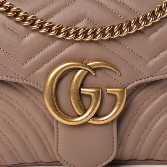 Gucci Marmont Dusty Pink Leather GG Matelasse Flap Shoulder Bag