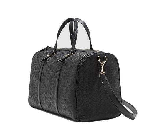 Gucci Microguccissima GG Black Leather Embossed Boston Bag 449646