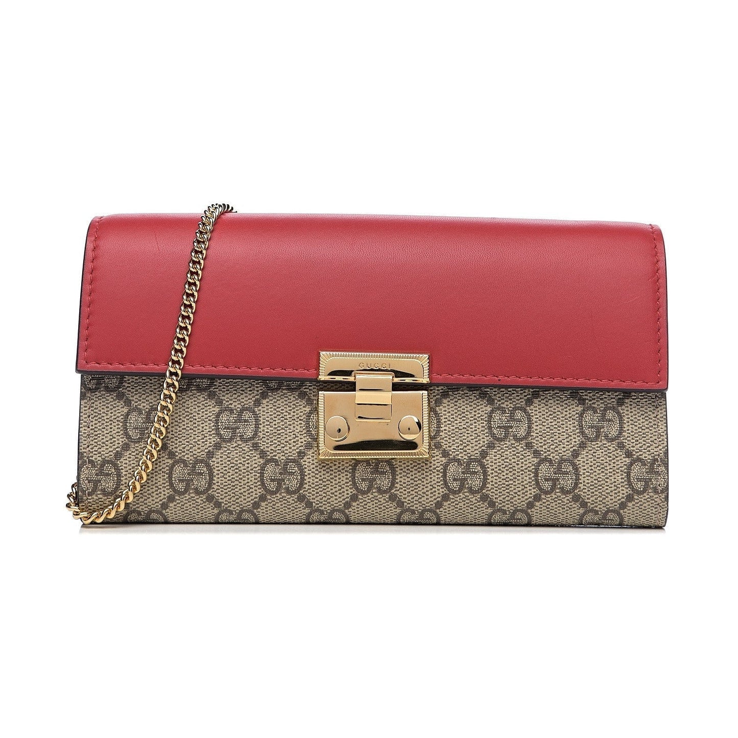 Gucci GG Supreme Monogram Red Padlock Continental Chain Wallet 453506