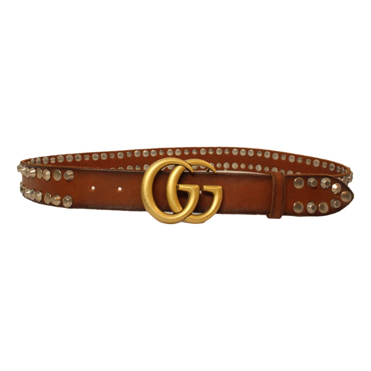 Gucci Marmont GG Brown Leather Studded Belt