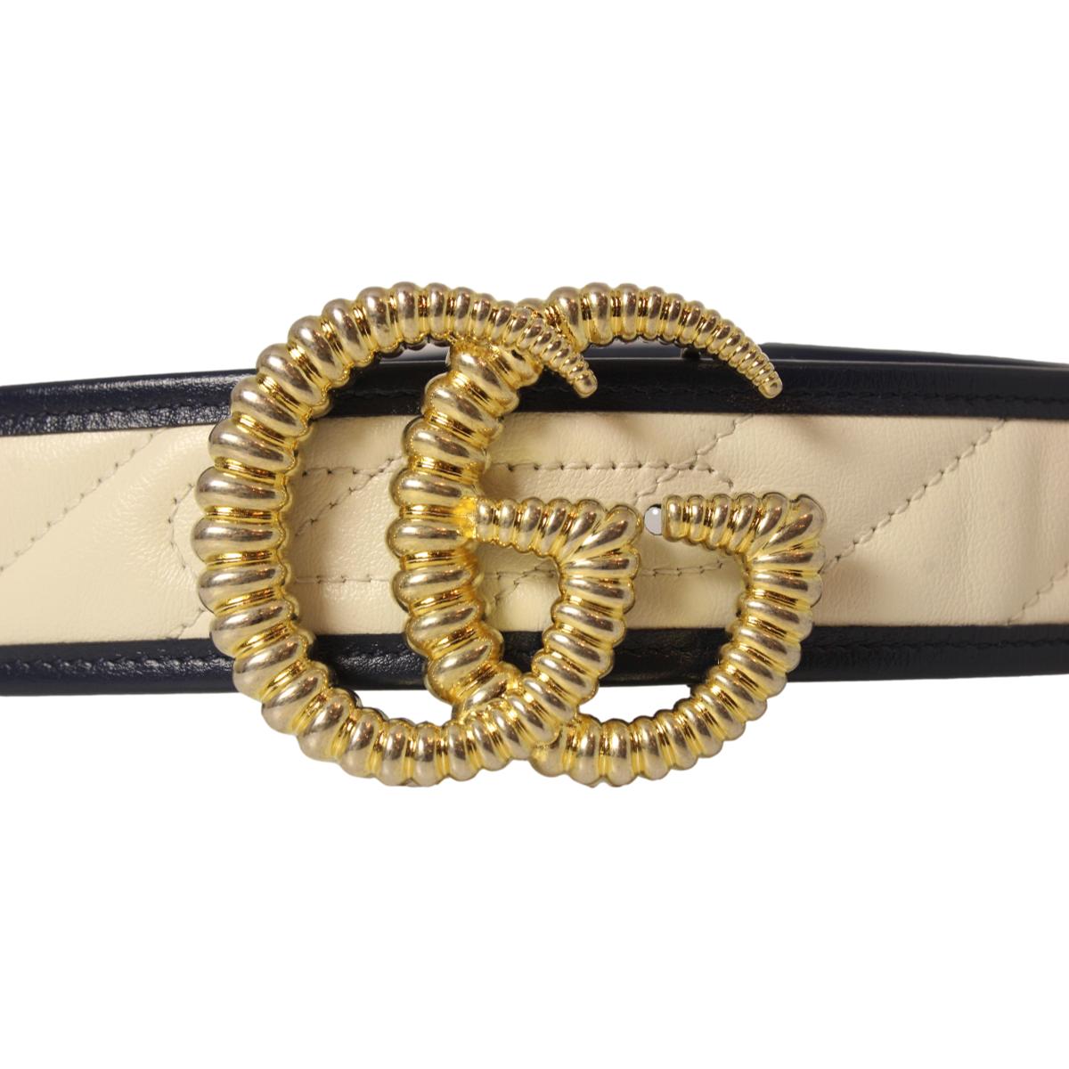 Gucci Marmont Torchon GG White Leather Belt Size 90/36 576202