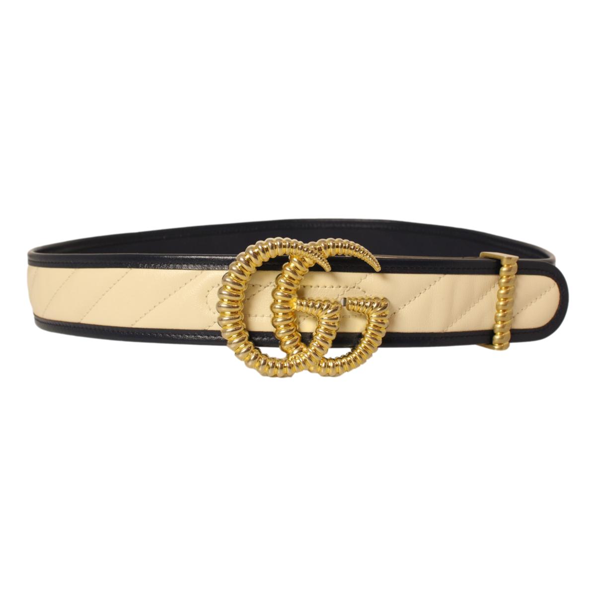 Gucci Marmont Torchon GG White Leather Belt Size 90/36 576202