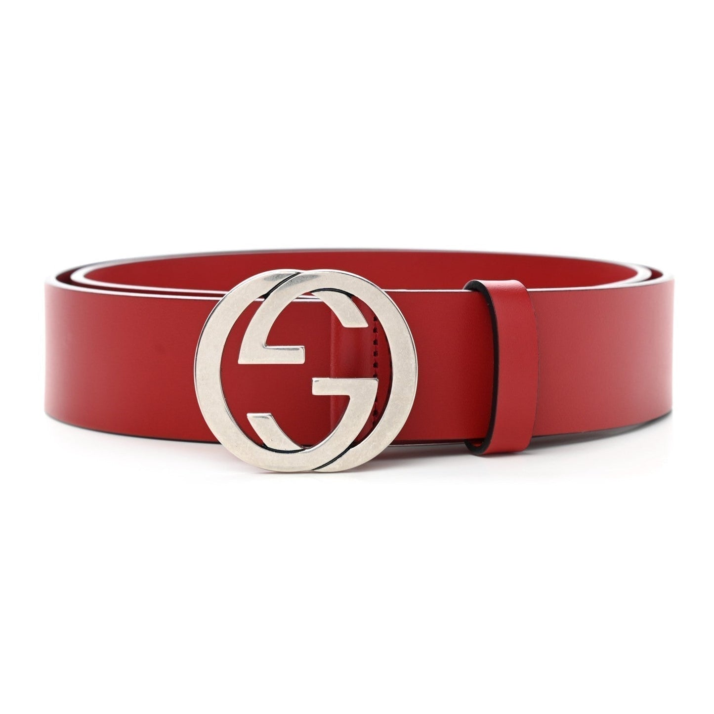 Gucci Rosso Red Leather Interlocking GG Buckle 95/38 Belt 546386