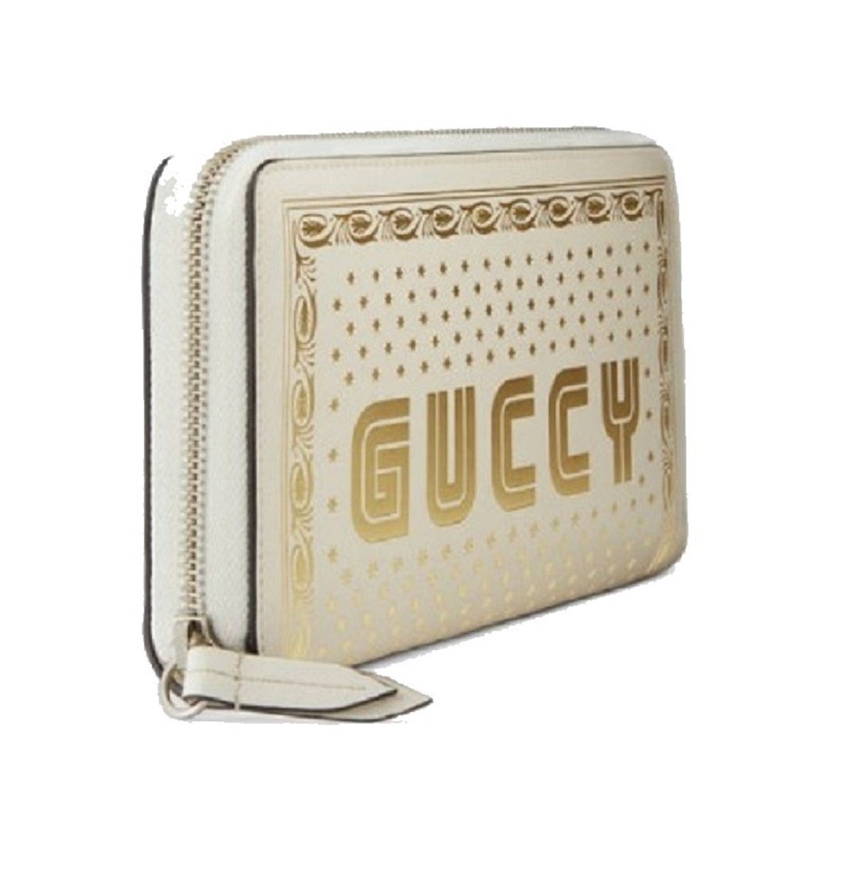 Gucci Sega Guccy Stars White Moon Gold Zipper Leather Wallet 510488