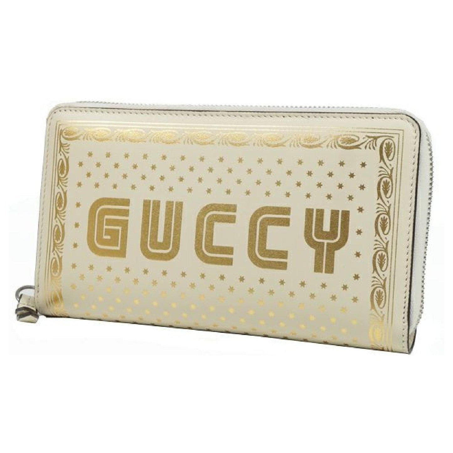 Gucci Sega Guccy Stars White Moon Gold Zipper Leather Wallet 510488