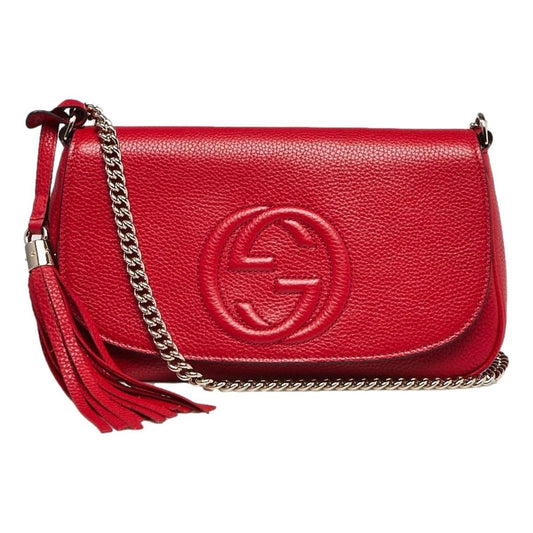 Gucci Soho Disco Red Leather GG Tassel Chain Crossbody Bag 536224