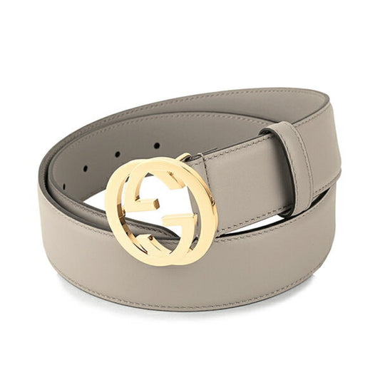 Gucci Storm Grey Leather Interlocking GG Buckle 90/36 Belt 546386