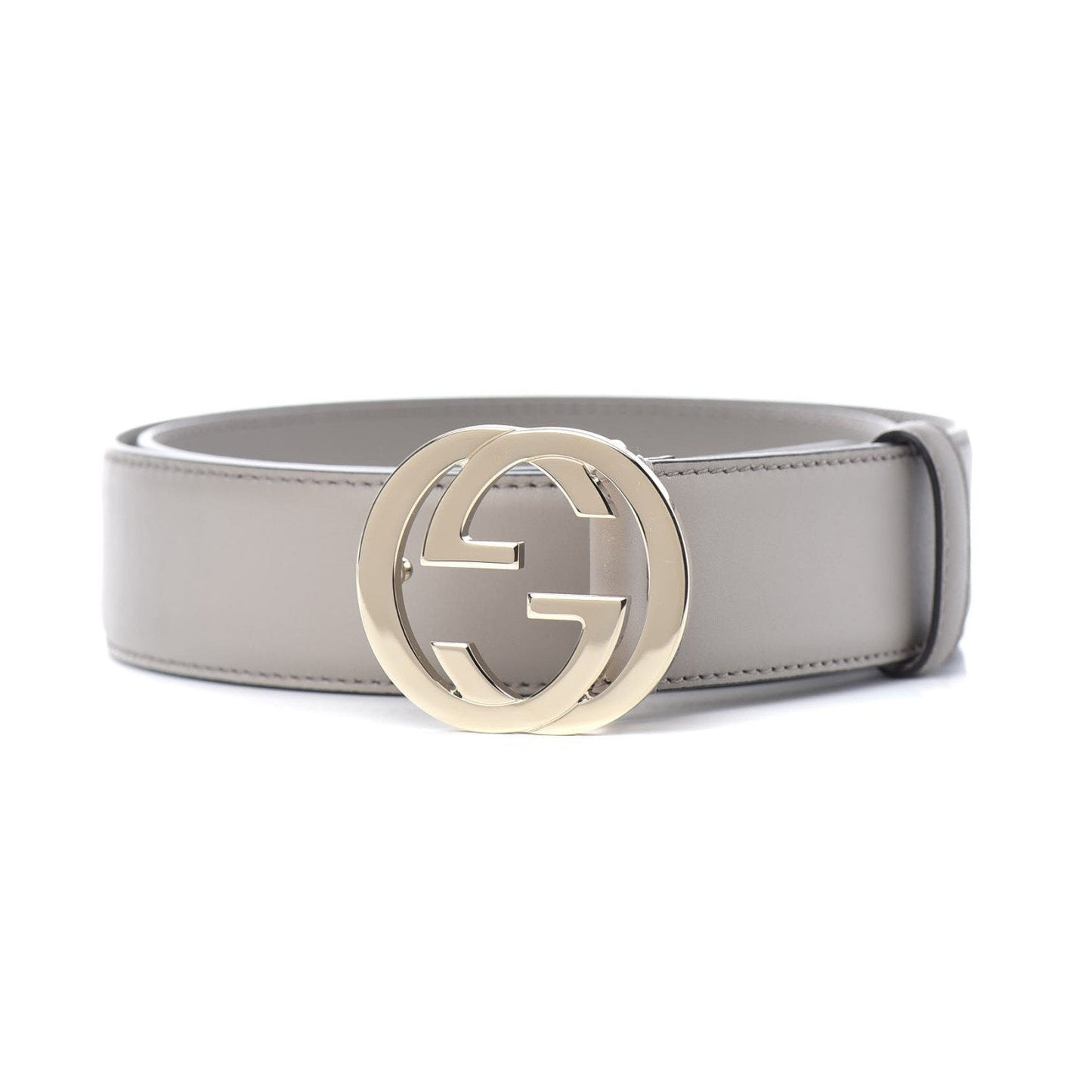 Gucci Storm Grey Leather Interlocking GG Buckle 80/32 Belt 546386