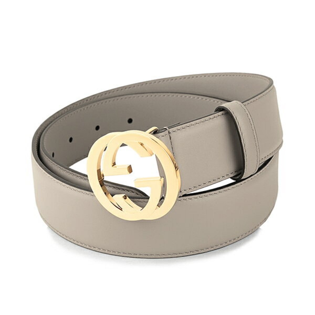 Gucci Storm Grey Leather Interlocking GG Buckle 80/32 Belt 546386