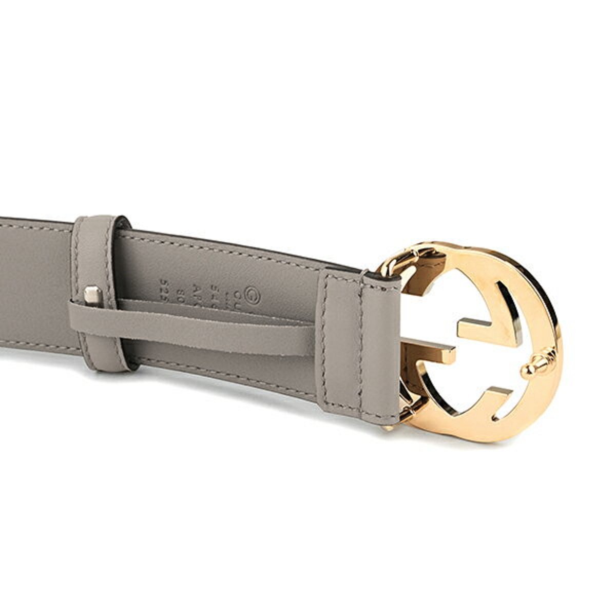 Gucci Storm Grey Leather Interlocking GG Buckle 80/32 Belt 546386