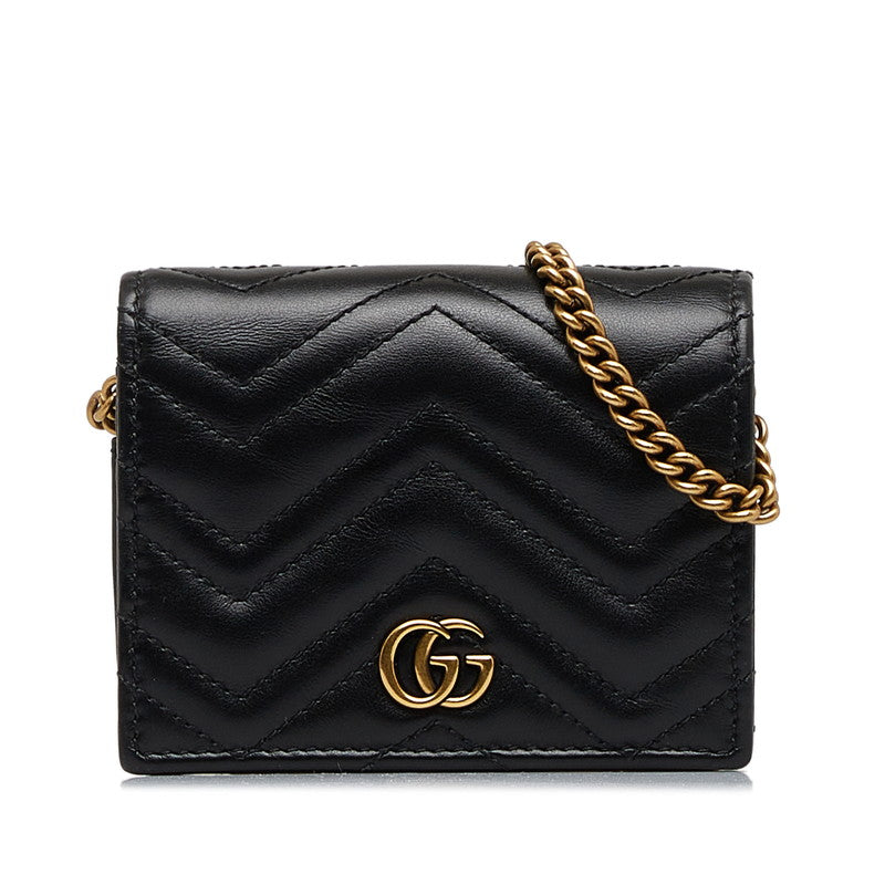 Gucci GG Marmont Quilted Compact Chain Wallet 625693 Black Leather Women's