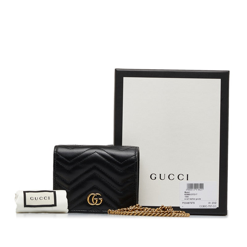 Gucci GG Marmont Quilted Compact Chain Wallet 625693 Black Leather Women's