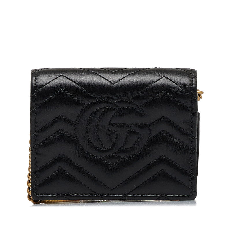 Gucci GG Marmont Quilted Compact Chain Wallet 625693 Black Leather Women's