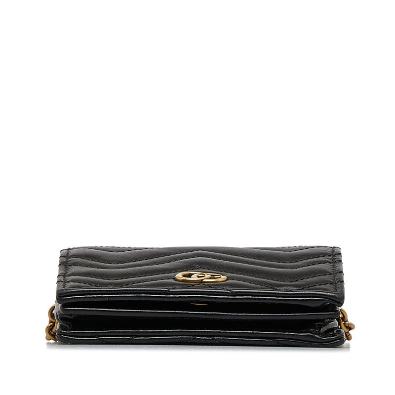 Gucci GG Marmont Quilted Compact Chain Wallet 625693 Black Leather Women's