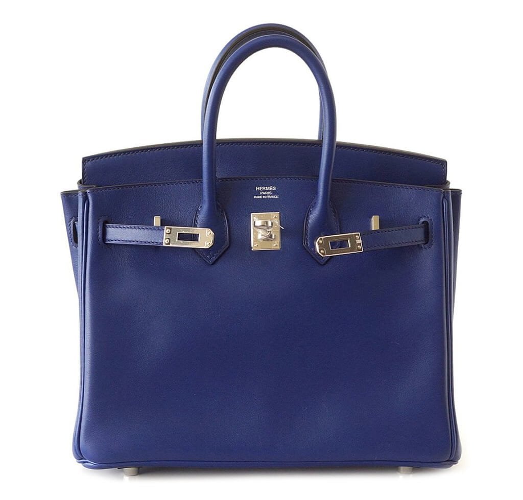 Hermes Birkin 25 Bleu Saphir Bag Swift Palladium