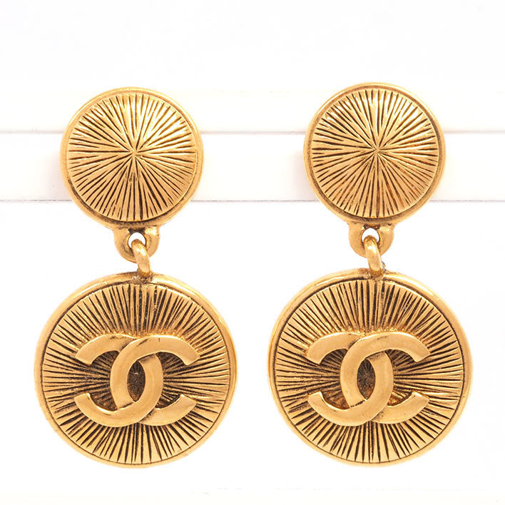 Vintage Chanel Earrings Round Double Medallion