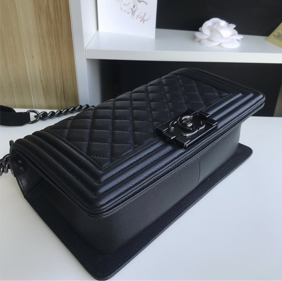 Black leather All black Chanel handbag