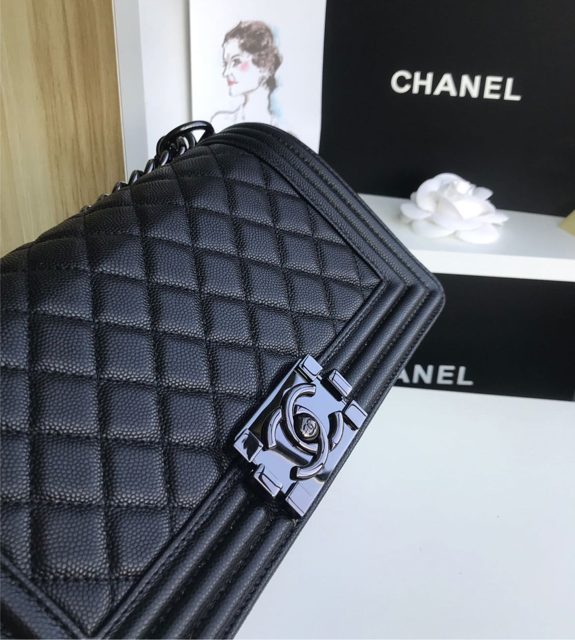 Black leather All black Chanel handbag