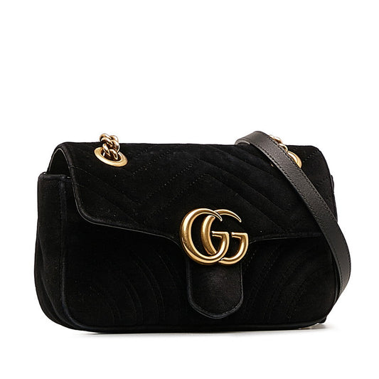 Gucci GG Marmont Chain Shoulder Bag 446744 Black Suede Women's