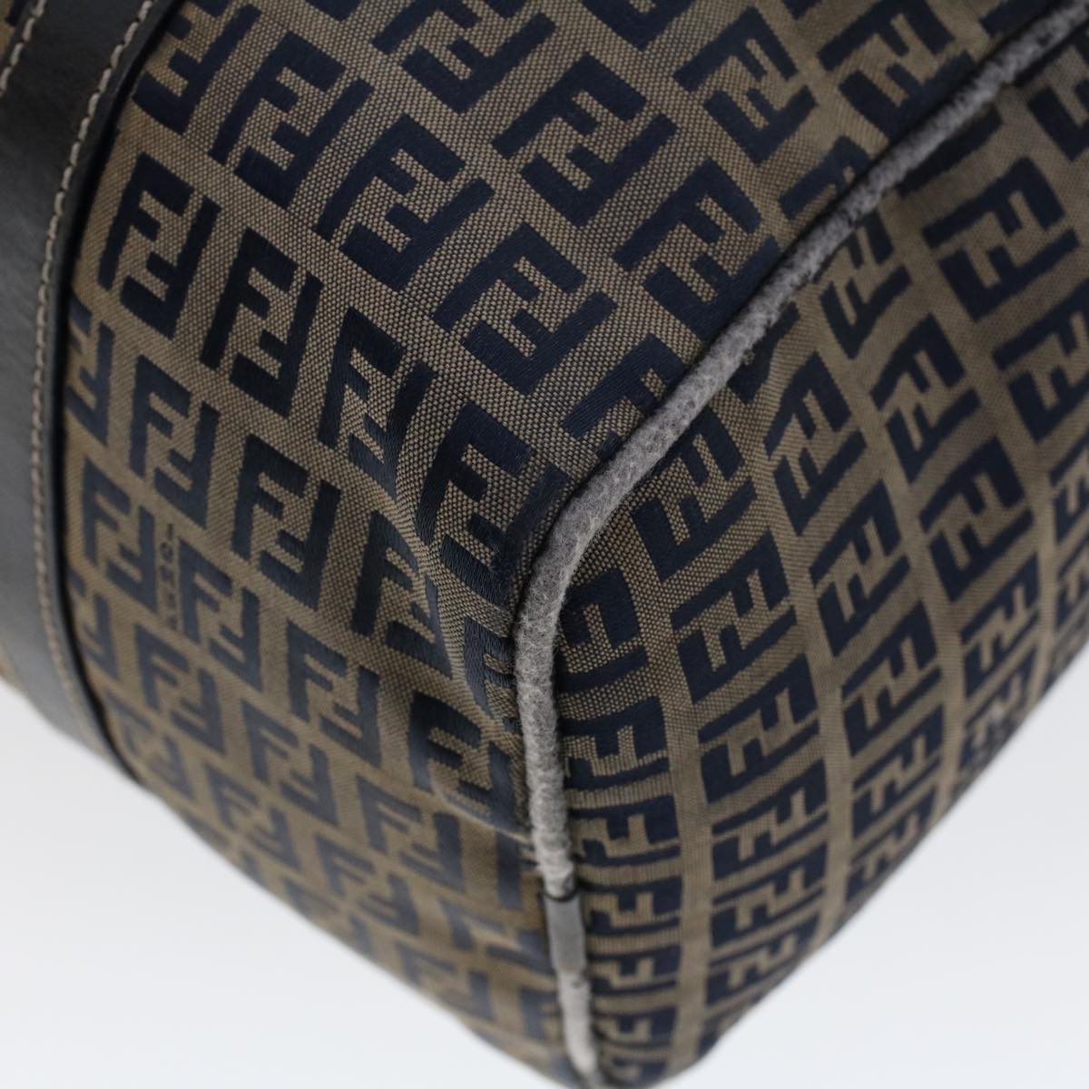 FENDI Zucchino Canvas Hand Bag Leather Navy