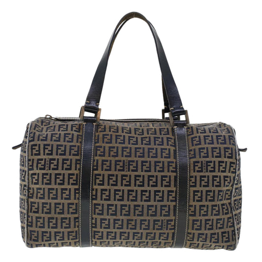 FENDI Zucchino Canvas Hand Bag Leather Navy