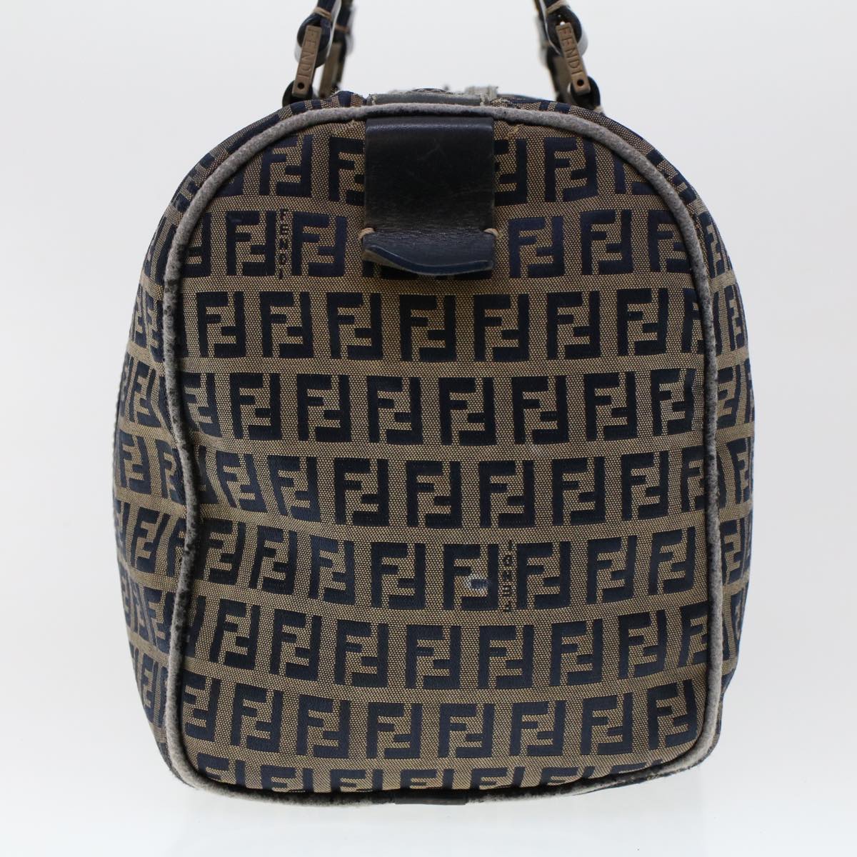 FENDI Zucchino Canvas Hand Bag Leather Navy