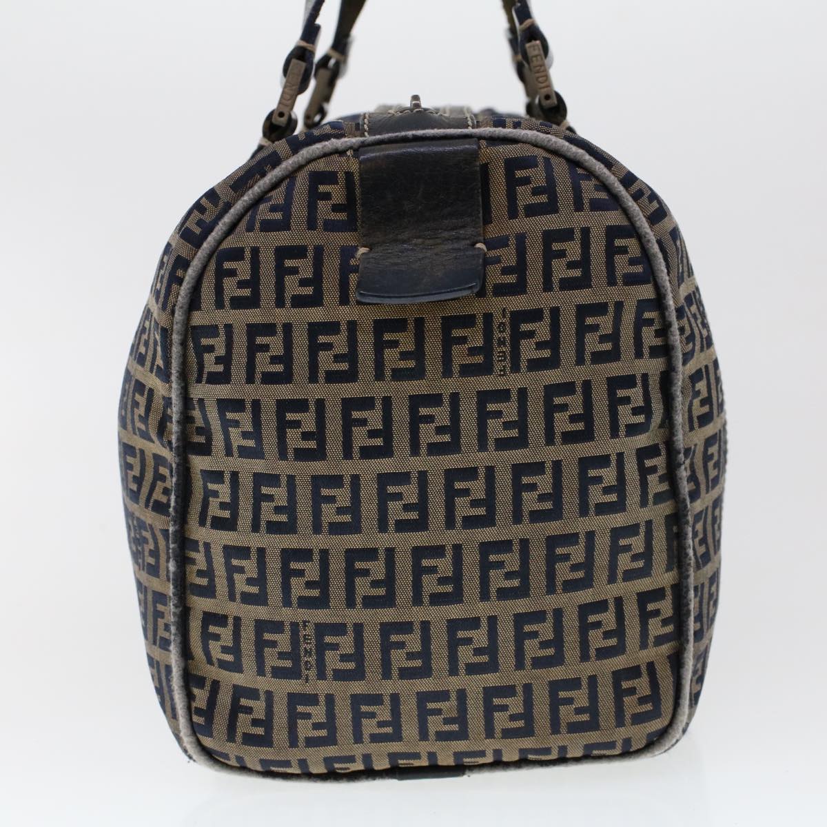 FENDI Zucchino Canvas Hand Bag Leather Navy