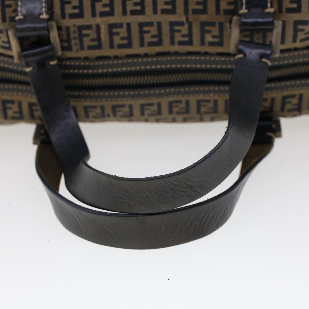 FENDI Zucchino Canvas Hand Bag Leather Navy