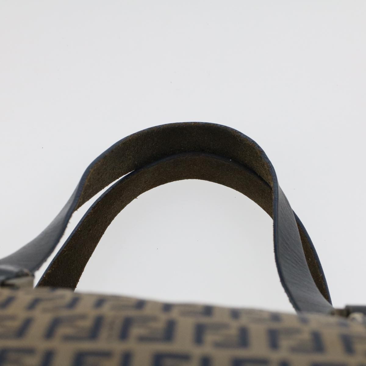 FENDI Zucchino Canvas Hand Bag Leather Navy