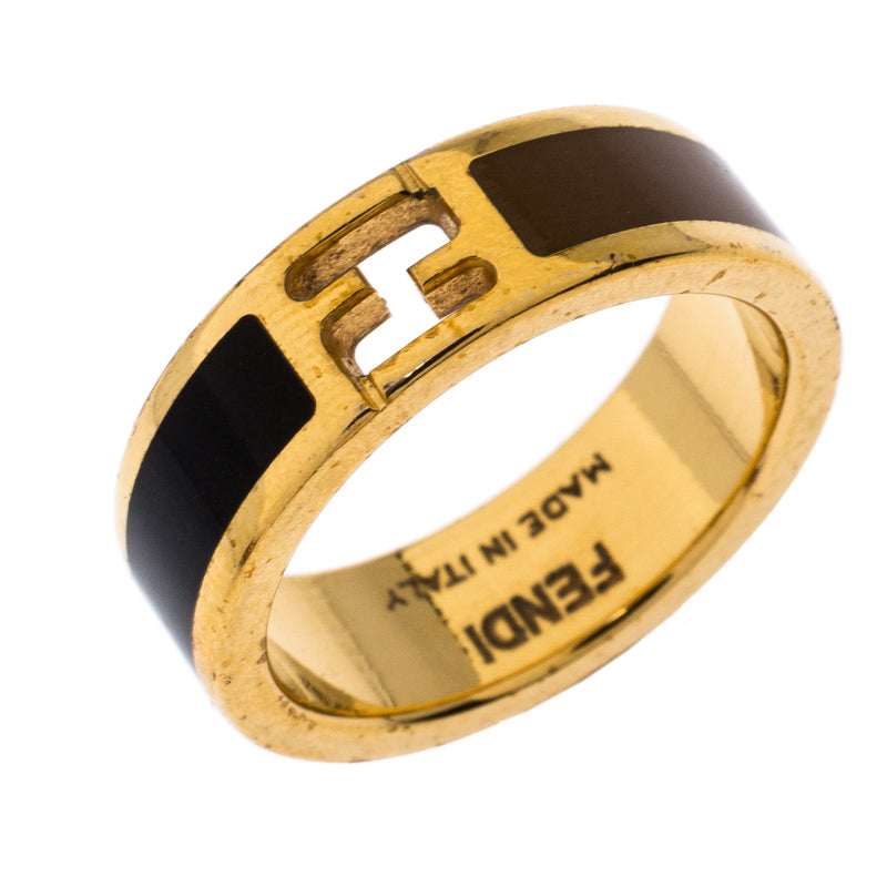 Fendi The Fendista Bi-color Enamel Gold Tone Band Ring Size 54.5