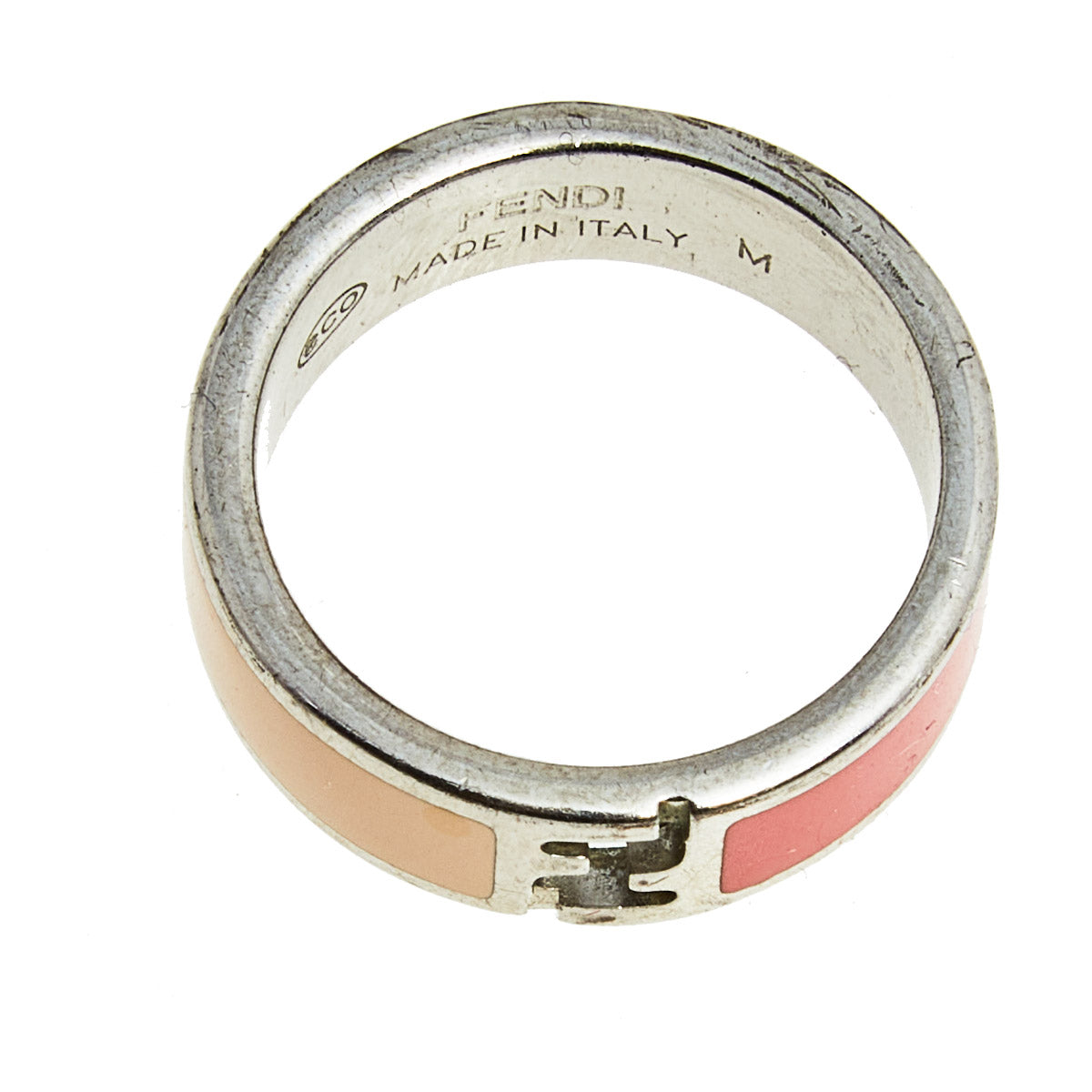 Fendi The Fendista Bi-color Enamel Silver Tone Band Ring Size 55