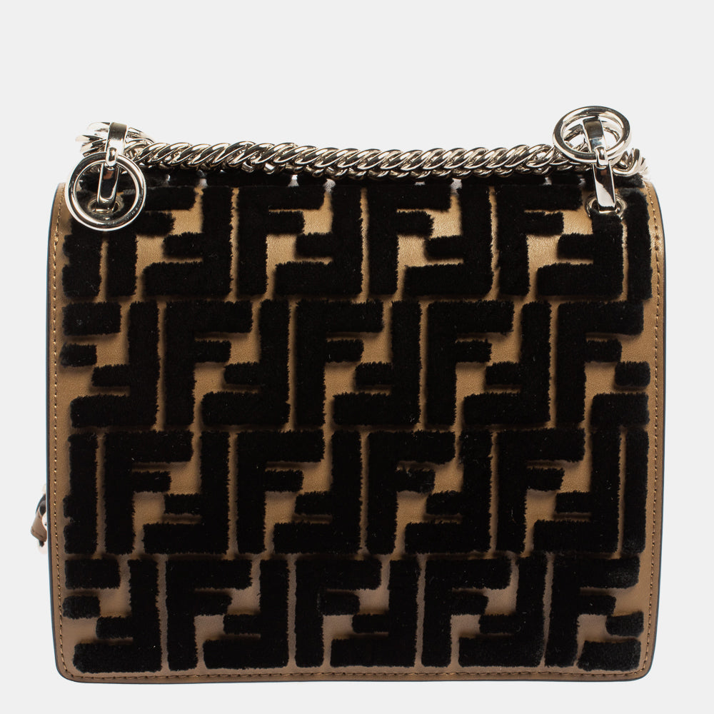 Fendi Black/Brown Leather and Velvet Small Kan I Chain Shoulder Bag