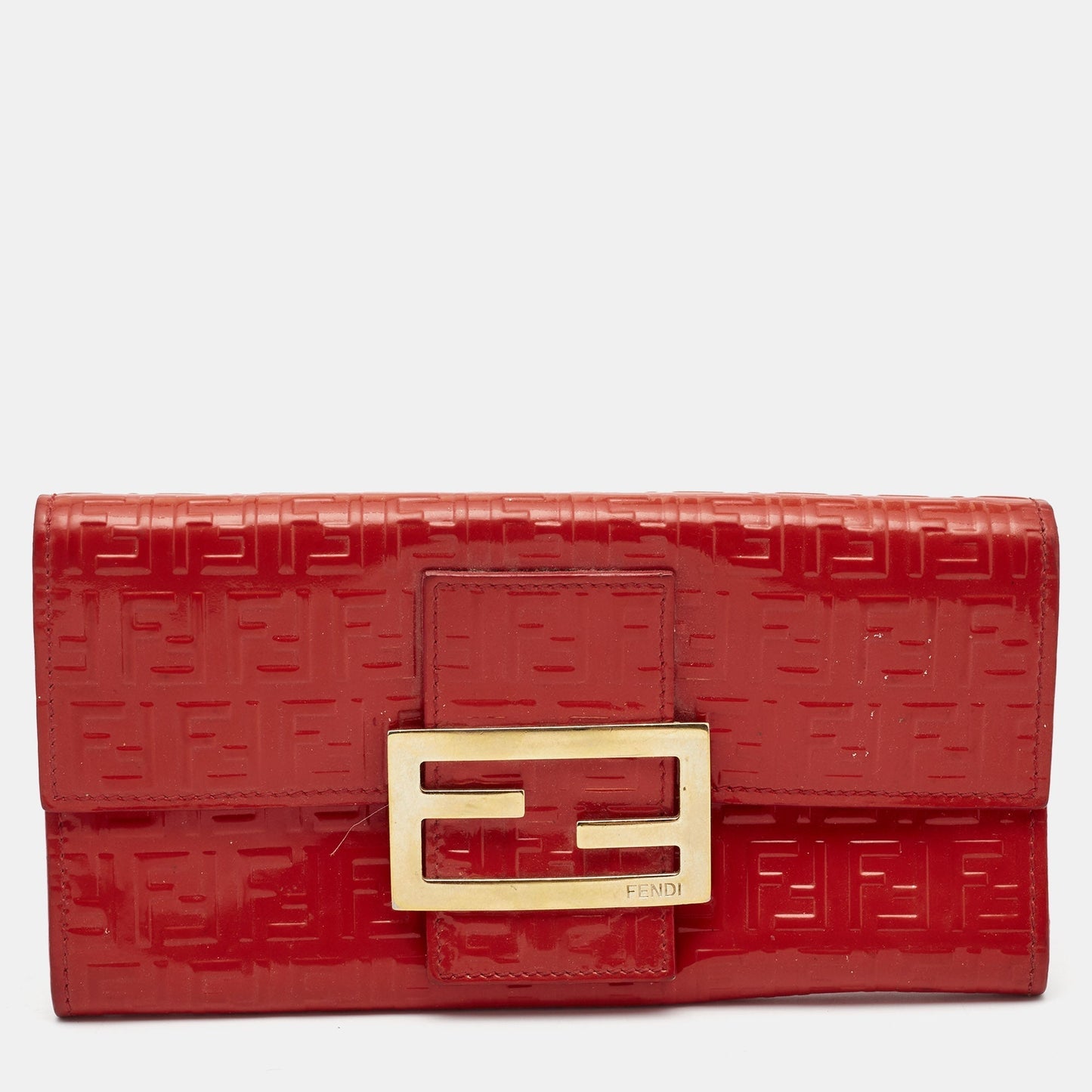 Fendi Orange Zucchino Patent Leather Mia Flap Continental Wallet