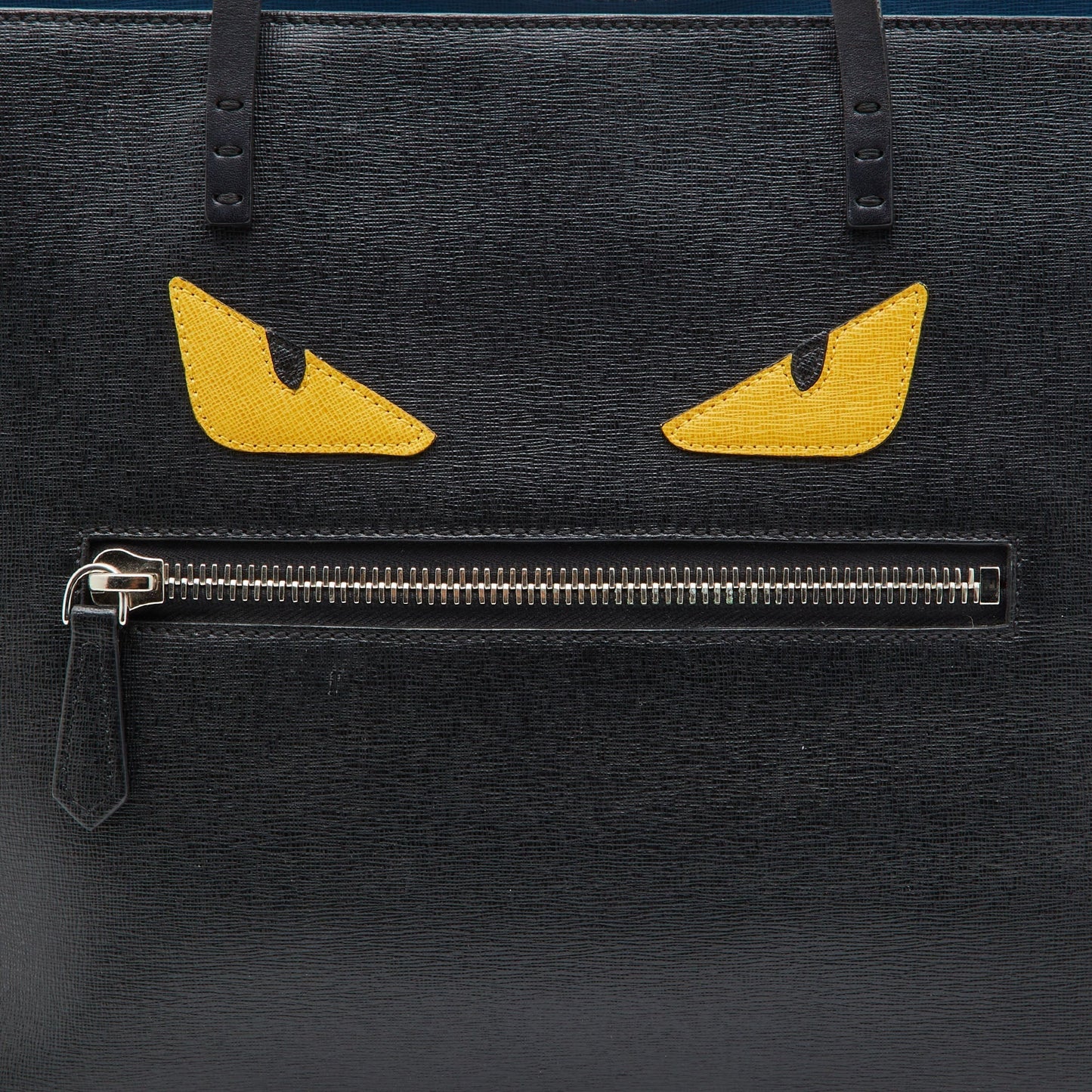 FENDI Black/Blue Leather Monster Roll Tote