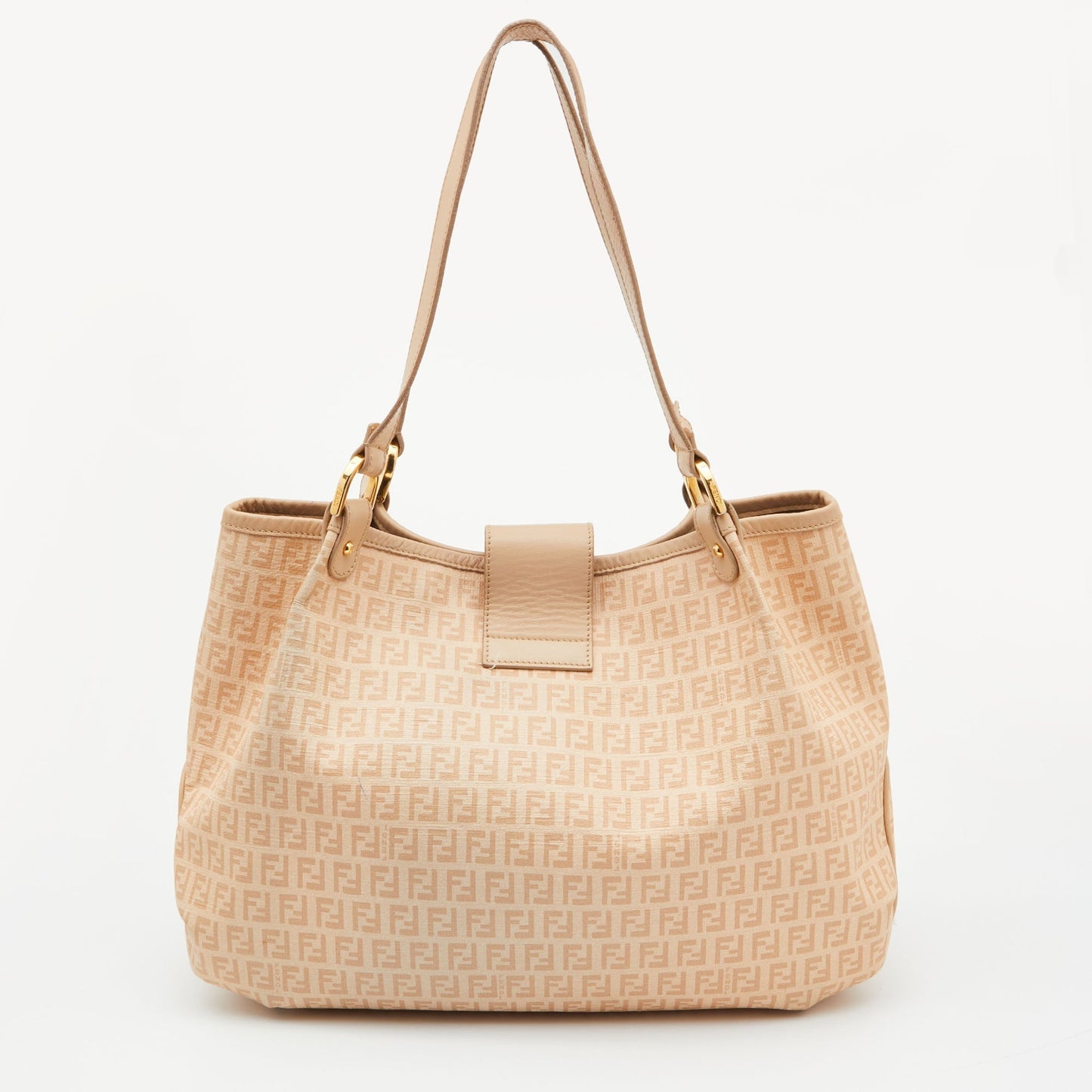 FENDI Beige Zucchino Coated Canvas and Leather Chiusura Hobo