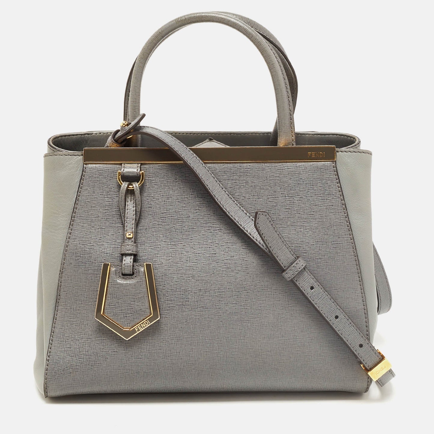 FENDI Grey Leather Small 2Jours Tote