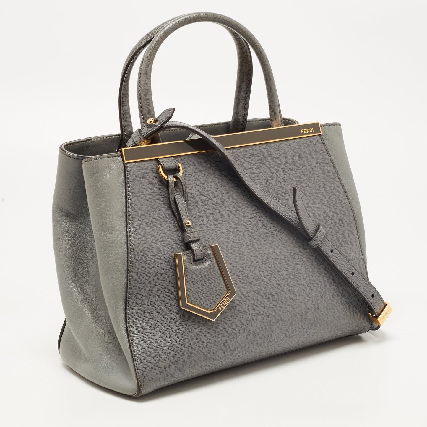 FENDI Grey Leather Small 2Jours Tote