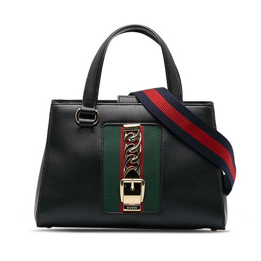 Gucci Sylvie Sherry Line Handbag 460381 Black Leather Women's