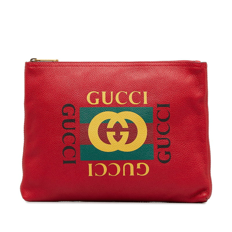 Gucci Medium Portferio Logo Clutch Bag Second Bag Pouch 500981 Red Leather