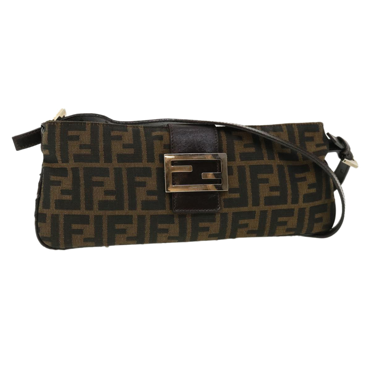 FENDI Zucca Canvas Shoulder Bag Brown Black