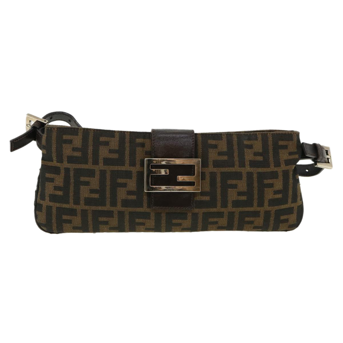 FENDI Zucca Canvas Shoulder Bag Brown Black