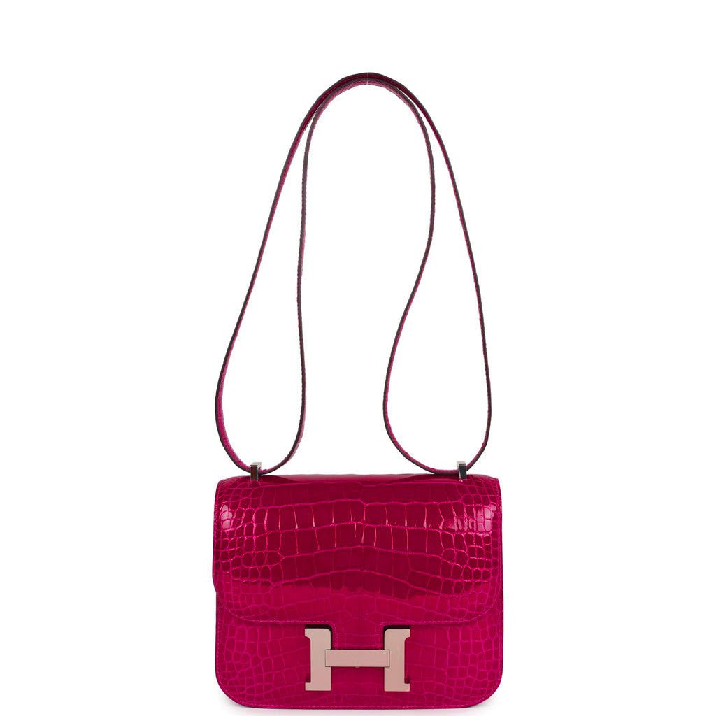 Hermes Constance 18 Rose Pourpre Shiny Alligator Palladium Hardware