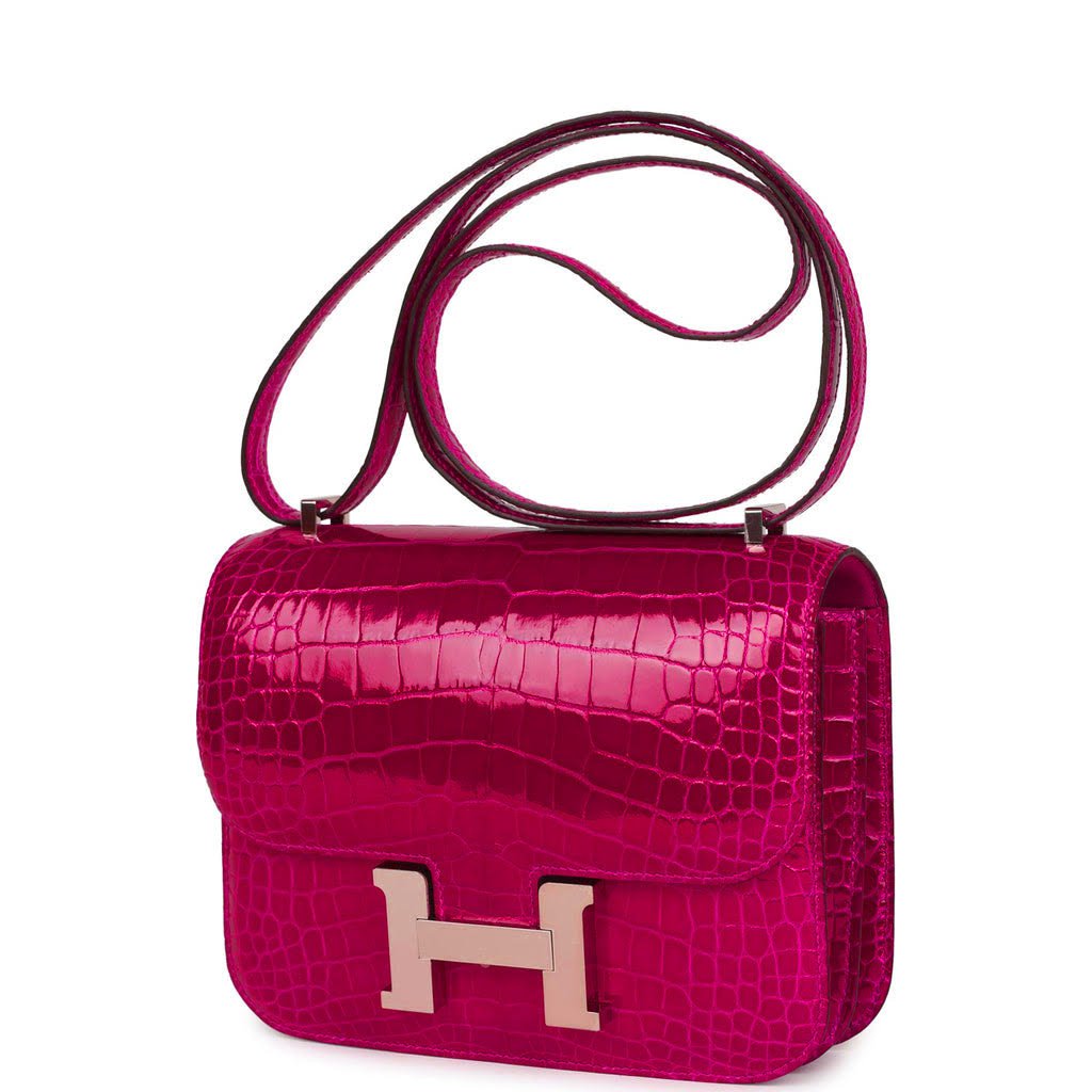 Hermes Constance 18 Rose Pourpre Shiny Alligator Palladium Hardware